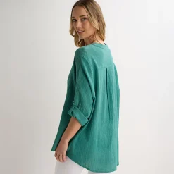 Discount Ladies Jade Crinkle Button Through Shirt Women Shirts & Blouses