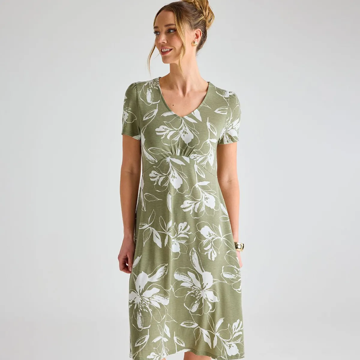 Outlet Ladies Giant Floral V-Neck Printed Dress Women Dresses | Dresses