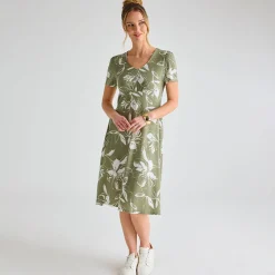 Outlet Ladies Giant Floral V-Neck Printed Dress Women Dresses | Dresses