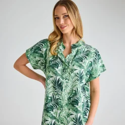Clearance Ladies Mix Linen Printed Pocket Dress Women Linen | Dresses