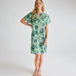 Clearance Ladies Mix Linen Printed Pocket Dress Women Linen | Dresses