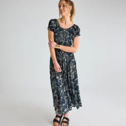 Fashion Ladies Multi Leaf Crinkle Gathered Dress Women Dresses | Dresses
