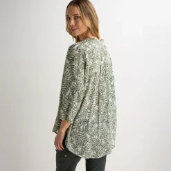 Online Ladies Khaki/White Leaf Printed Crinkle Shirt Women Shirts & Blouses