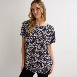 Hot Ladies Leopard Blue Printed Viscose Top Women Tops