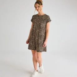 Hot Ladies Leopard Crew Neck Dress Women Dresses | Dresses