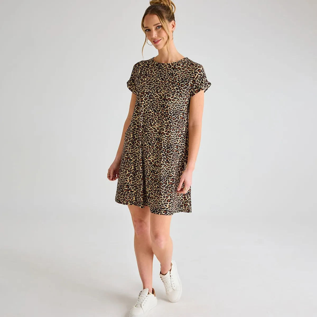 Hot Ladies Leopard Crew Neck Dress Women Dresses | Dresses