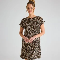 Hot Ladies Leopard Crew Neck Dress Women Dresses | Dresses