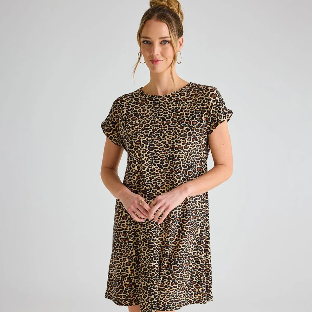 Hot Ladies Leopard Crew Neck Dress Women Dresses | Dresses
