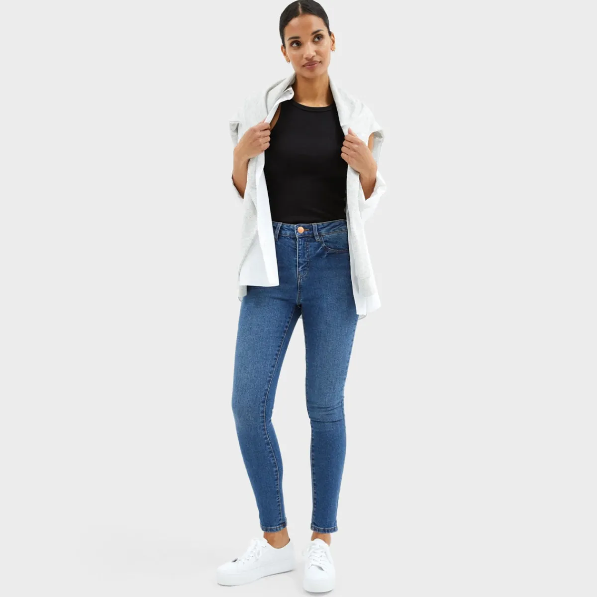 Online Ladies Mid Rise Skinny Jeans Women Jeans