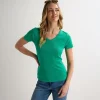 Fashion Ladies Mint V Neck T-Shirt Women Basics | T-Shirts