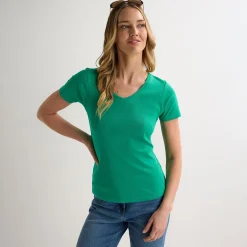 Fashion Ladies Mint V Neck T-Shirt Women Basics | T-Shirts