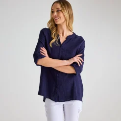 Fashion Ladies Crinkle Button Through Shirt Women Shirts & Blouses