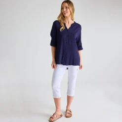 Fashion Ladies Crinkle Button Through Shirt Women Shirts & Blouses