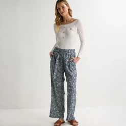 Clearance Ladies Flower Printed Linen Trousers Women Trousers | Linen