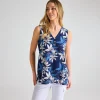 Outlet Ladies Palm Printed V-neck T-shirt Women Tops