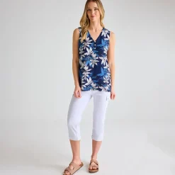 Outlet Ladies Palm Printed V-neck T-shirt Women Tops