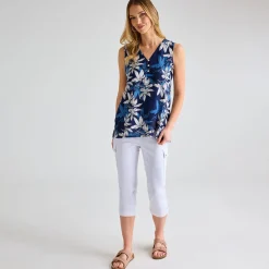 Outlet Ladies Palm Printed V-neck T-shirt Women Tops