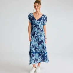 Sale Ladies Printed V Neck Crinkle Dress Women Dresses | Dresses