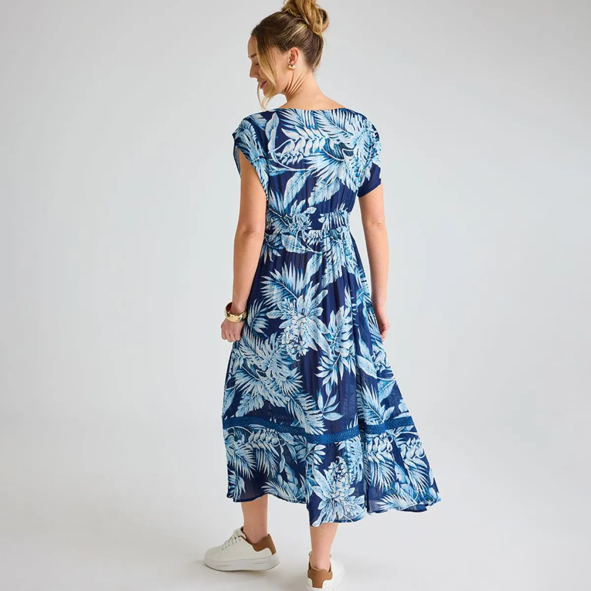 Sale Ladies Printed V Neck Crinkle Dress Women Dresses | Dresses