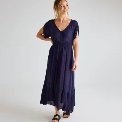 Outlet Ladies V Neck Crinkle Dress Women Dresses | Dresses