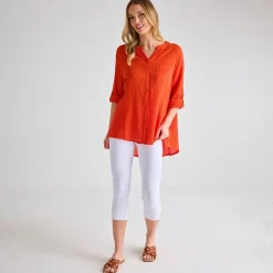 Outlet Ladies Crinkle Button Through Shirt Women Shirts & Blouses