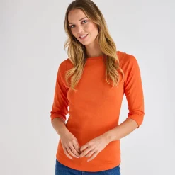 Hot Ladies ade 3/4 Sleeve Slash Neck Top Women Basics | Longsleeves
