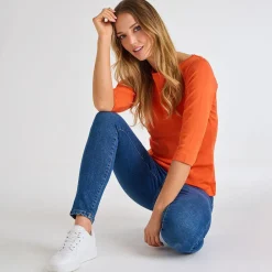 Hot Ladies ade 3/4 Sleeve Slash Neck Top Women Basics | Longsleeves