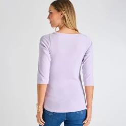 Sale Ladies Pastel 3/4 Sleeve Slash Neck Top Women Basics | Longsleeves