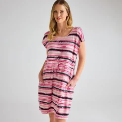 Discount Ladies Distressed Stripe Cap Sleeve Printed Dress Women Dresses | Dresses