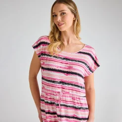 Discount Ladies Distressed Stripe Cap Sleeve Printed Dress Women Dresses | Dresses