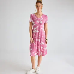 New Ladies Giant Floral V-Neck Printed Dress Women Dresses | Dresses