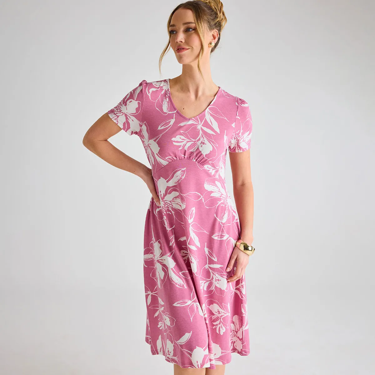 New Ladies Giant Floral V-Neck Printed Dress Women Dresses | Dresses