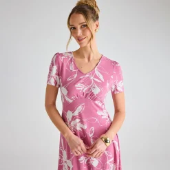 New Ladies Giant Floral V-Neck Printed Dress Women Dresses | Dresses