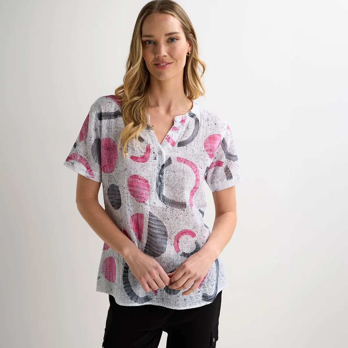 Clearance Ladies Printed Crinkle Top Women Shirts & Blouses