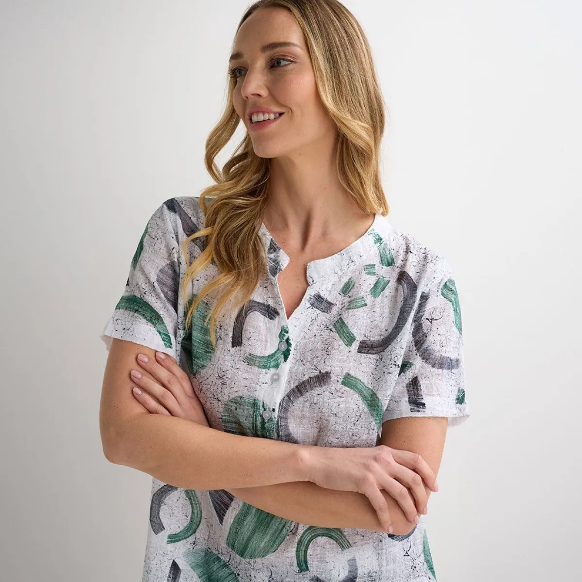 Discount Ladies Printed Crinkle Top Women Shirts & Blouses