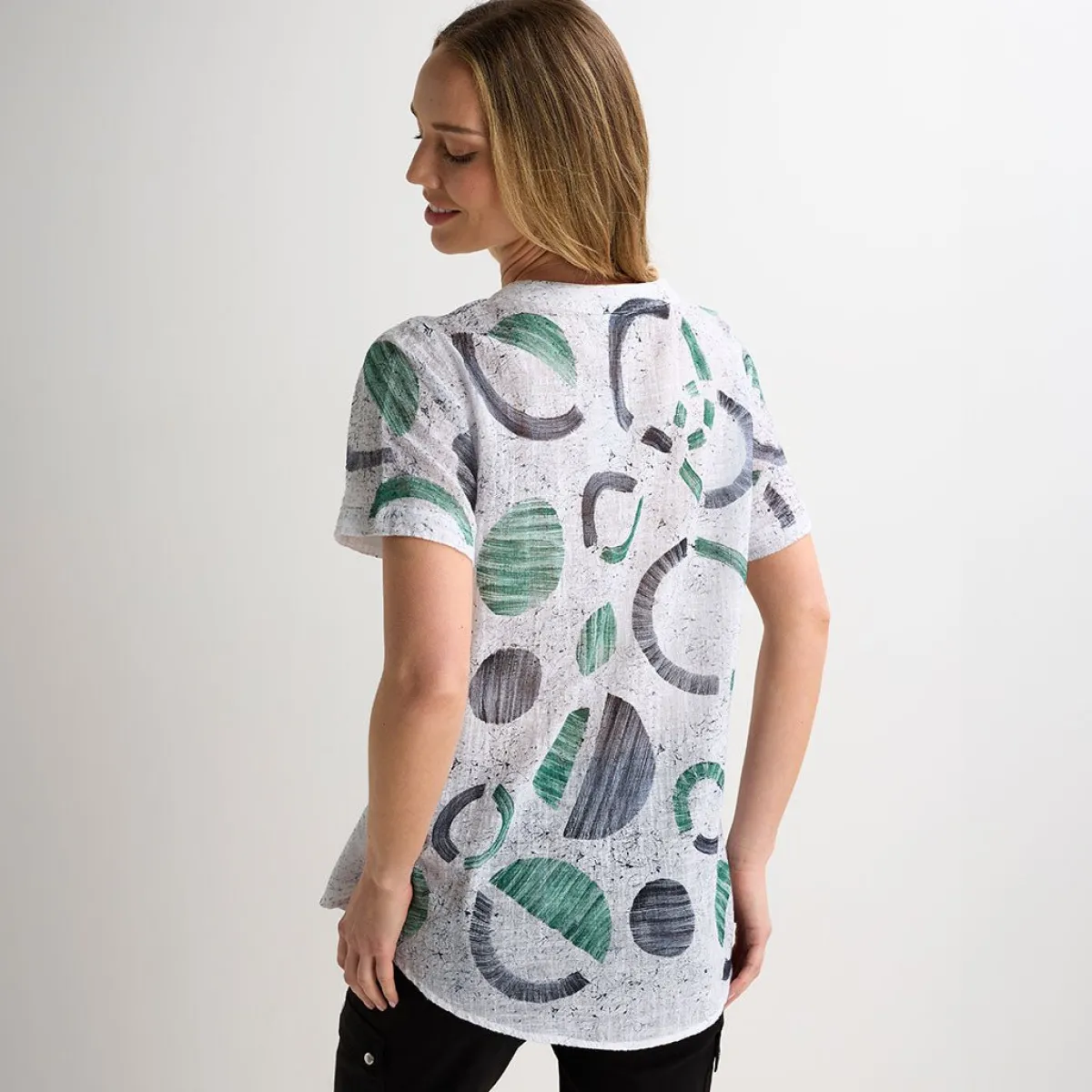 Discount Ladies Printed Crinkle Top Women Shirts & Blouses
