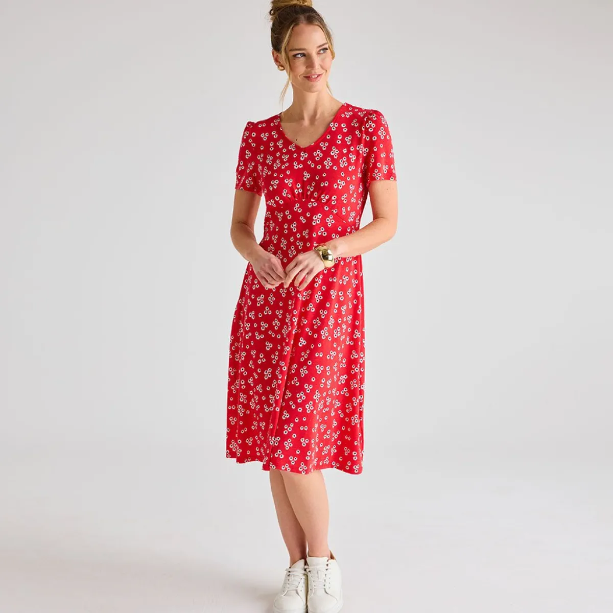 Outlet Ladies Ditsy Floral V-Neck Printed Dress Women Dresses | Dresses
