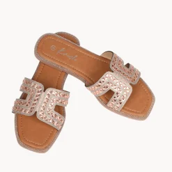 Hot Ladies Rose Gold Diamonte Slider Women Footwear