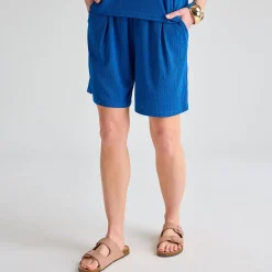 Online Ladies Royal Blue Plisse Ribbed Shorts Women Plissé | Plissé