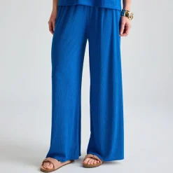Hot Ladies Royal Blue Plisse Ribbed Trouser Women Plissé | Plissé