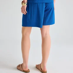 Online Ladies Royal Blue Plisse Ribbed Shorts Women Plissé | Plissé