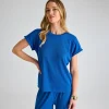 Fashion Ladies Royal Blue Ribbed Plisse Top Women Plissé | Plissé