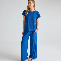 Fashion Ladies Royal Blue Ribbed Plisse Top Women Plissé | Plissé