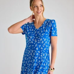 Clearance Ladies Royal Ditsy Floral V-Neck Printed Dress Women Dresses | Dresses