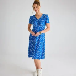 Clearance Ladies Royal Ditsy Floral V-Neck Printed Dress Women Dresses | Dresses