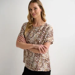 New Ladies Stone Animal Drop Shoulder Top Women Tops