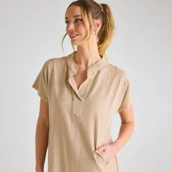 Online Ladies Stone Linen Pocket Dress Women Linen | Dresses