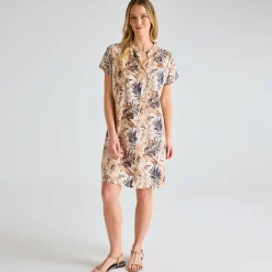 Sale Ladies Stone Mix Linen Printed Pocket Dress Women Linen | Dresses