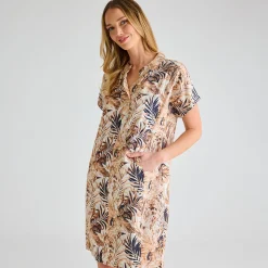 Sale Ladies Stone Mix Linen Printed Pocket Dress Women Linen | Dresses