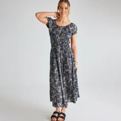 Hot Ladies Stone Multi Leaf Crinkle Gathered Dress Women Dresses | Dresses